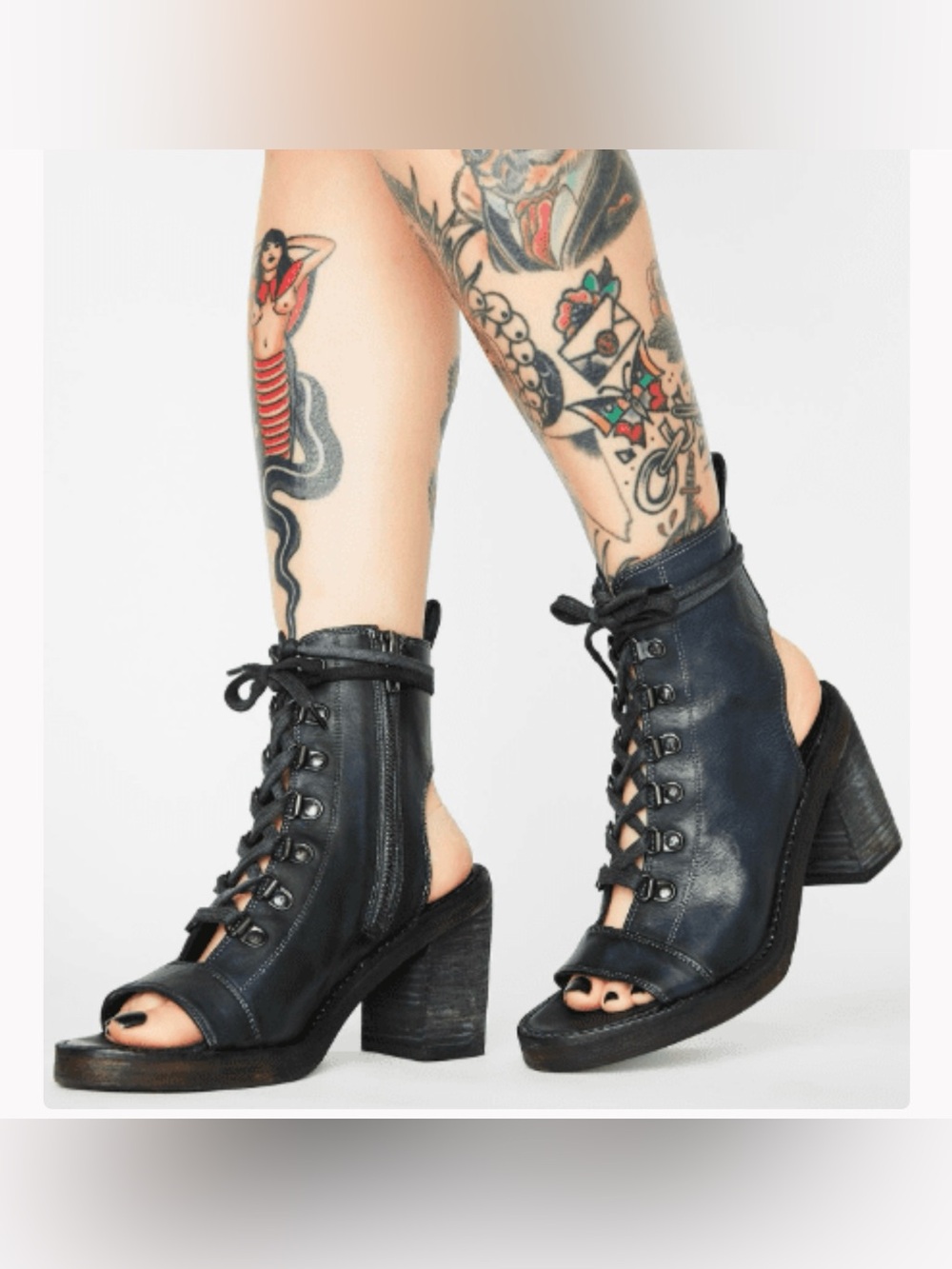 Free People City of Lights Open Toe Lace Up Bootie Block Heel